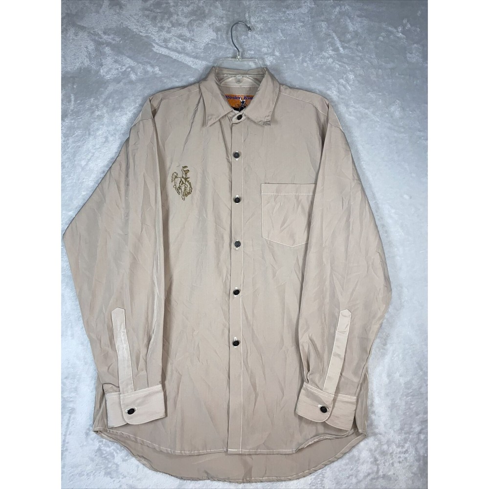 Rodeo Rider Mens Medium Tan Long Sleeve button up Cowboys Vintage shirt